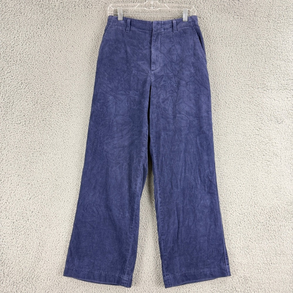 Uniqlo Corduroy Pants Womens 6 Blue High Rise Wide Straight 100% Cotton 420343